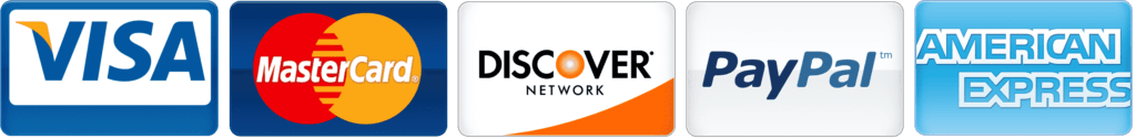 Accepted payment methods: Visa, Mastercard, Discover, PayPal, and American Express